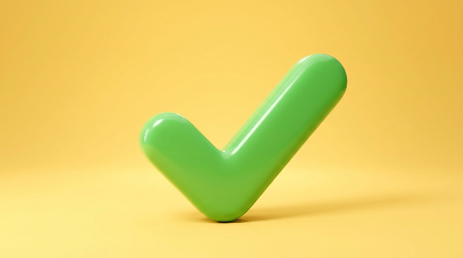 A giant glossy green checkmark on a sunny yellow background